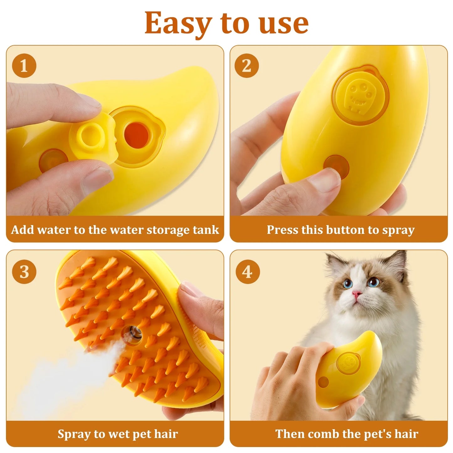 Spray Cat Brush for Shedding 3 in 1 Cat Steamy Brush USB Rechargeable Steamy Cat Brush Efficient Cat Grooming Brush 4.5×2.6×2.4 Inch Cat Steam Brush Self Cleaning Electric Cat Steamer Brush